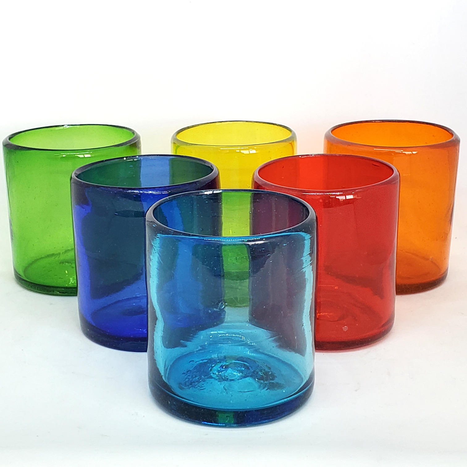 Mexican Glasses / Rainbow Colored 9 oz Short Tumblers (set of 6) / Enhance your favorite drink with these colorful handcrafted glasses.
